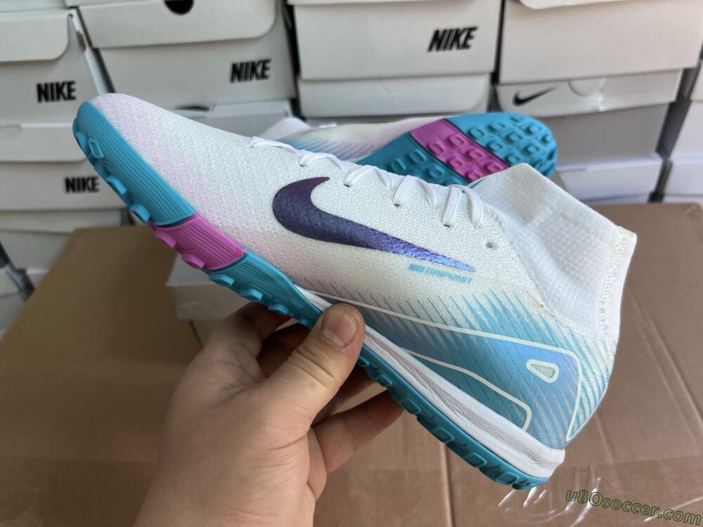 Nike Air Zoom Mercurial Superfly 10 Elite TF Artificial Turf Soccer Shoes - White/Purple/Blue