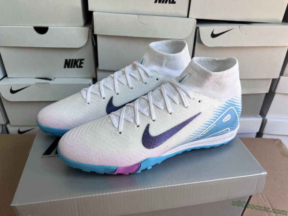 Nike Air Zoom Mercurial Superfly 10 Elite TF Artificial Turf Soccer Shoes - White/Purple/Blue