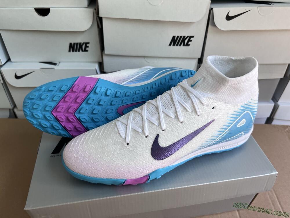 Nike Air Zoom Mercurial Superfly 10 Elite TF Artificial Turf Soccer Shoes - White/Purple/Blue