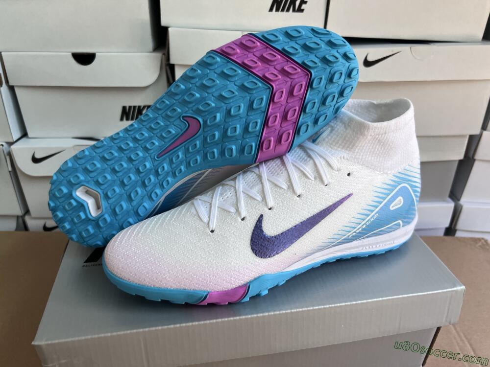 Nike Air Zoom Mercurial Superfly 10 Elite TF Artificial Turf Soccer Shoes - White/Purple/Blue