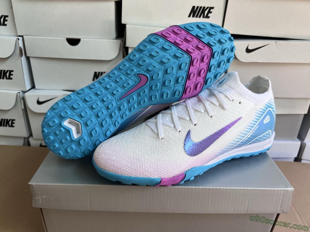 Nike Air Zoom Mercurial Vapor 16 Elite TF Artificial Turf Soccer Shoes - White/Purple/Jade