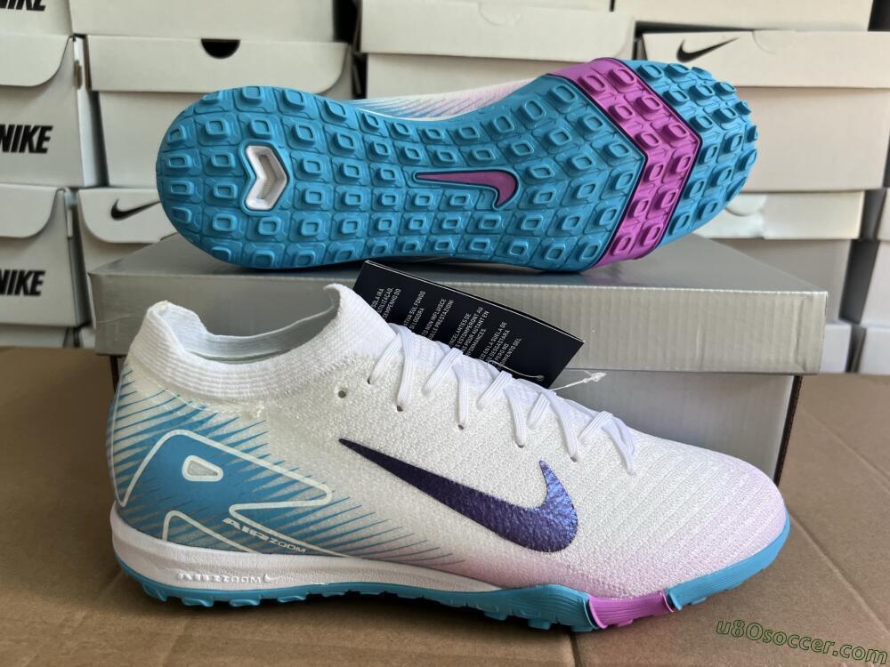 Nike Air Zoom Mercurial Vapor 16 Elite TF Artificial Turf Soccer Shoes - White/Purple/Jade