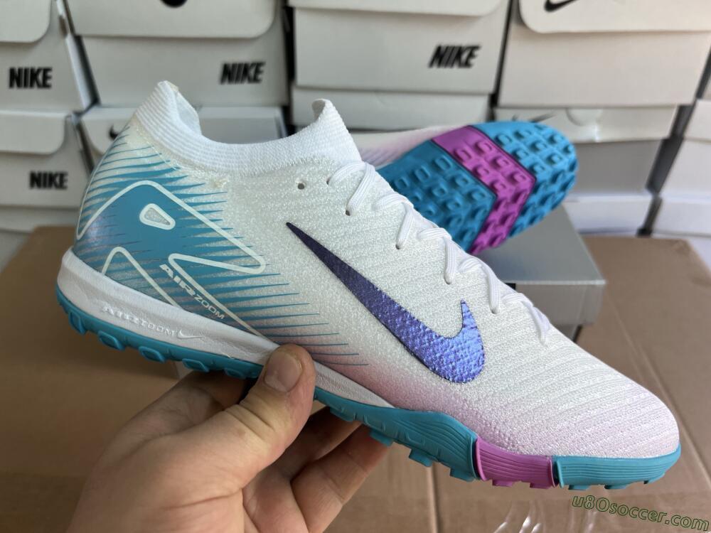 Nike Air Zoom Mercurial Vapor 16 Elite TF Artificial Turf Soccer Shoes - White/Purple/Jade