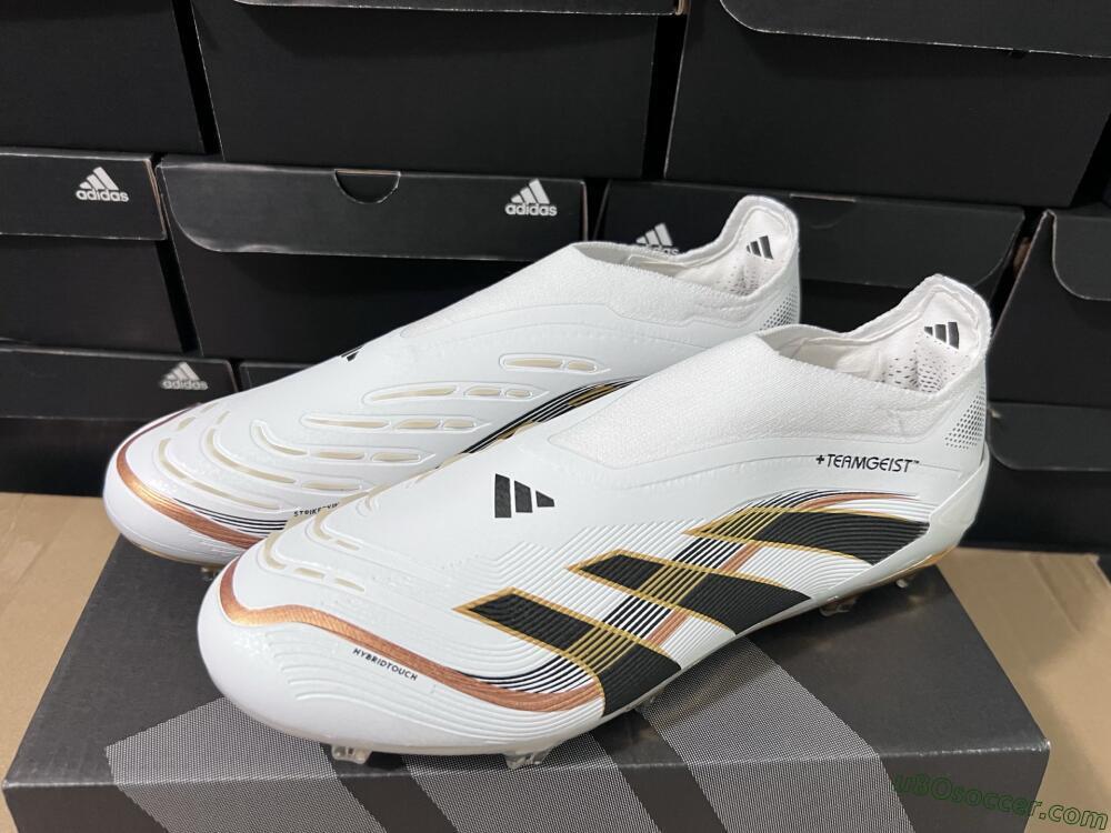 Adidas Predator Laceless Elite 25 FG Firm Ground Soccer Cleats - White/Black/Gold