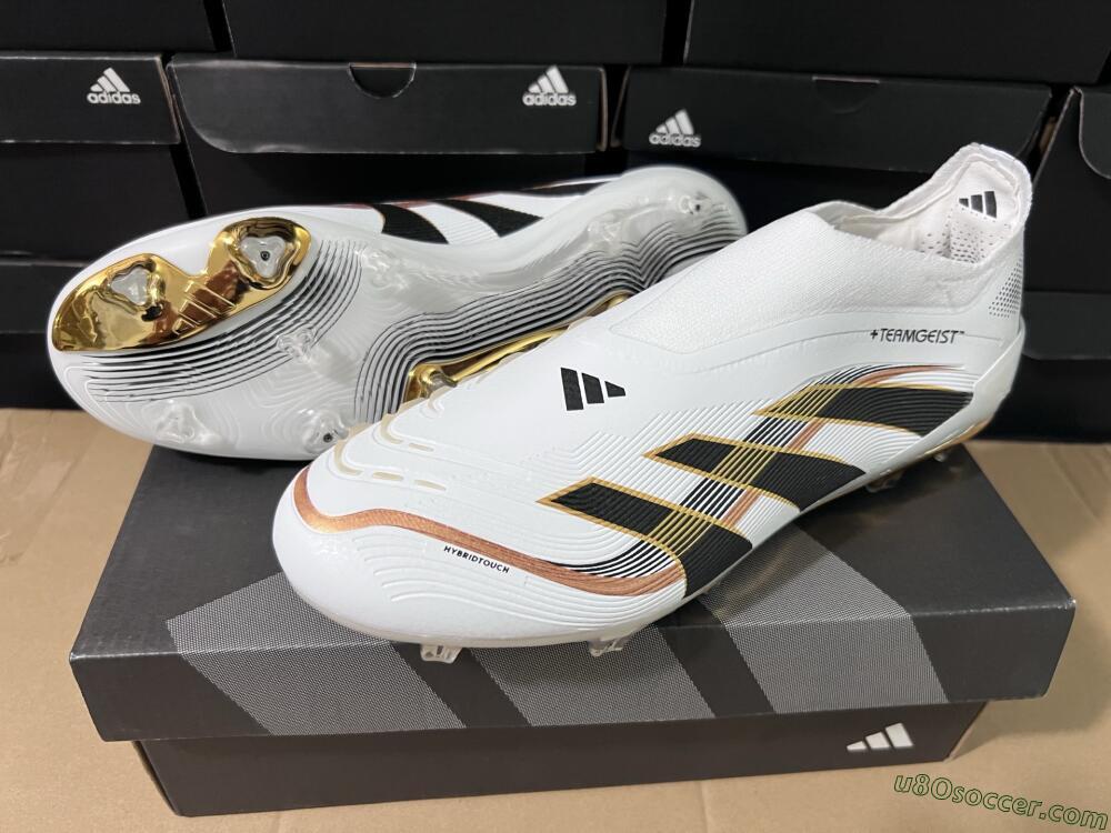Adidas Predator Laceless Elite 25 FG Firm Ground Soccer Cleats - White/Black/Gold