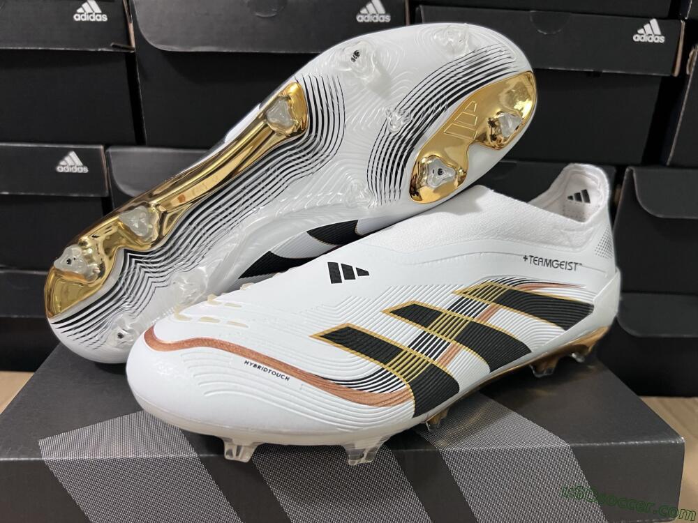 Adidas Predator Laceless Elite 25 FG Firm Ground Soccer Cleats - White/Black/Gold