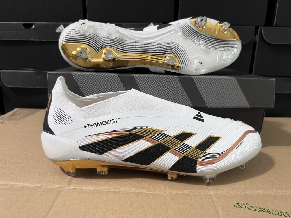 Adidas Predator Laceless Elite 25 FG Firm Ground Soccer Cleats - White/Black/Gold