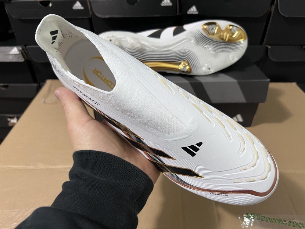 Adidas Predator Laceless Elite 25 FG Firm Ground Soccer Cleats - White/Black/Gold