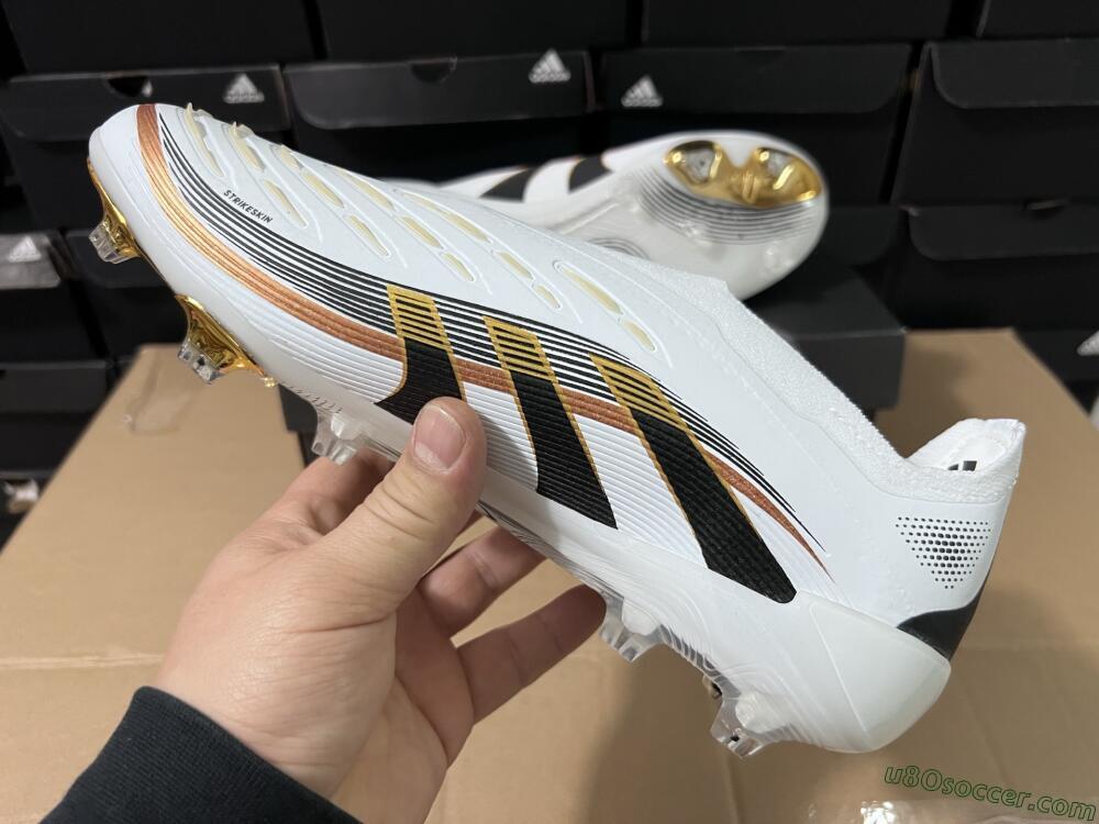 Adidas Predator Laceless Elite 25 FG Firm Ground Soccer Cleats - White/Black/Gold