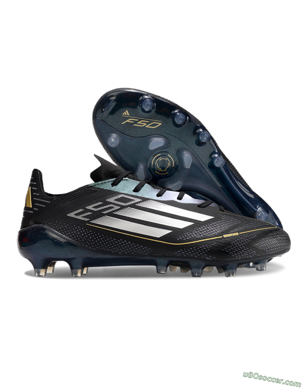 Adidas F50 Elite AG Artificial Grass Soccer Cleats - Black/Silver/Gold 1