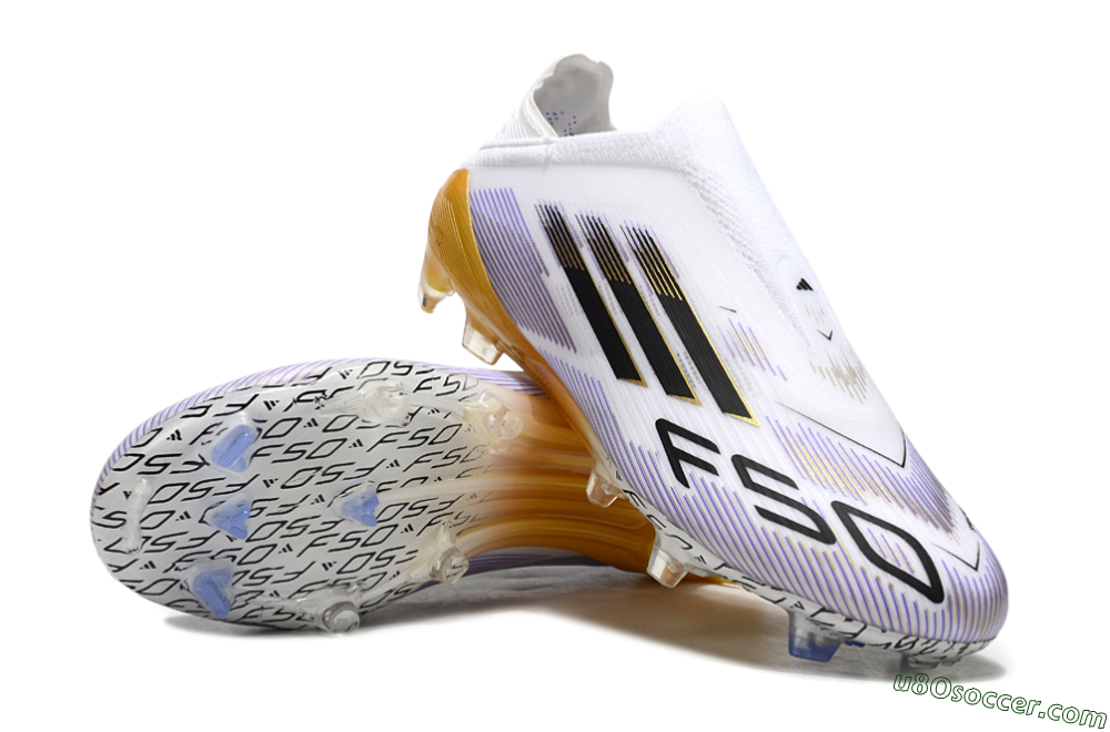 Adidas F50 Elite Laceless FG Firm Ground Soccer Cleats - White/Black/Gold 3