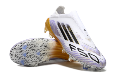 Adidas F50 Elite Laceless FG Firm Ground Soccer Cleats - White/Black/Gold