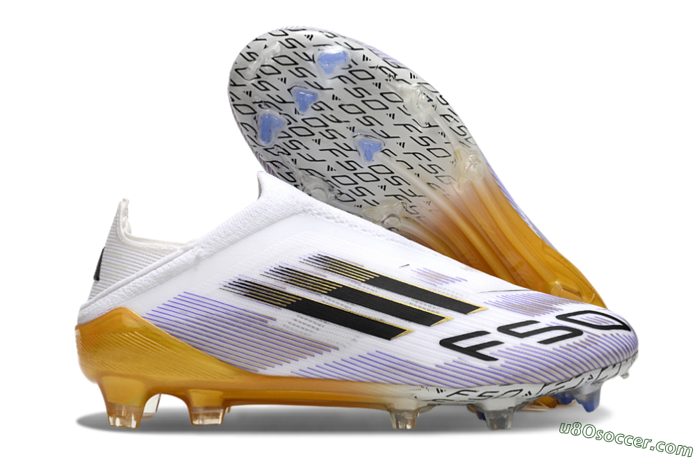Adidas F50 Elite Laceless FG Firm Ground Soccer Cleats - White/Black/Gold 1