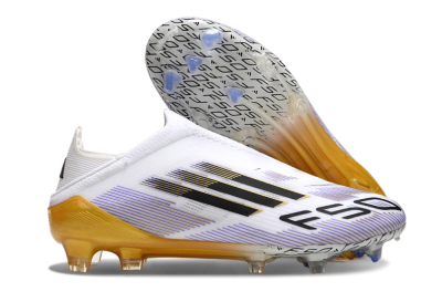 Adidas F50 Elite Laceless FG Firm Ground Soccer Cleats - White/Black/Gold
