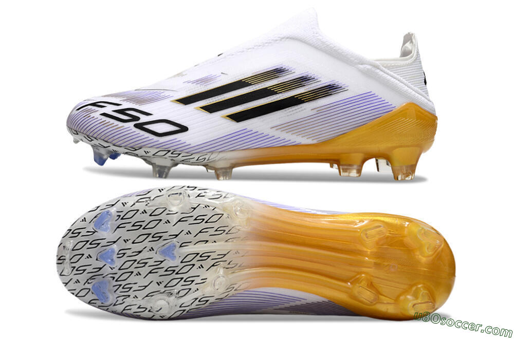Adidas F50 Elite Laceless FG Firm Ground Soccer Cleats - White/Black/Gold 0
