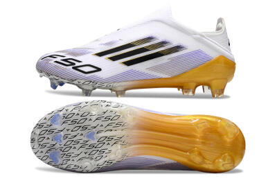 Adidas F50 Elite Laceless FG Firm Ground Soccer Cleats - White/Black/Gold