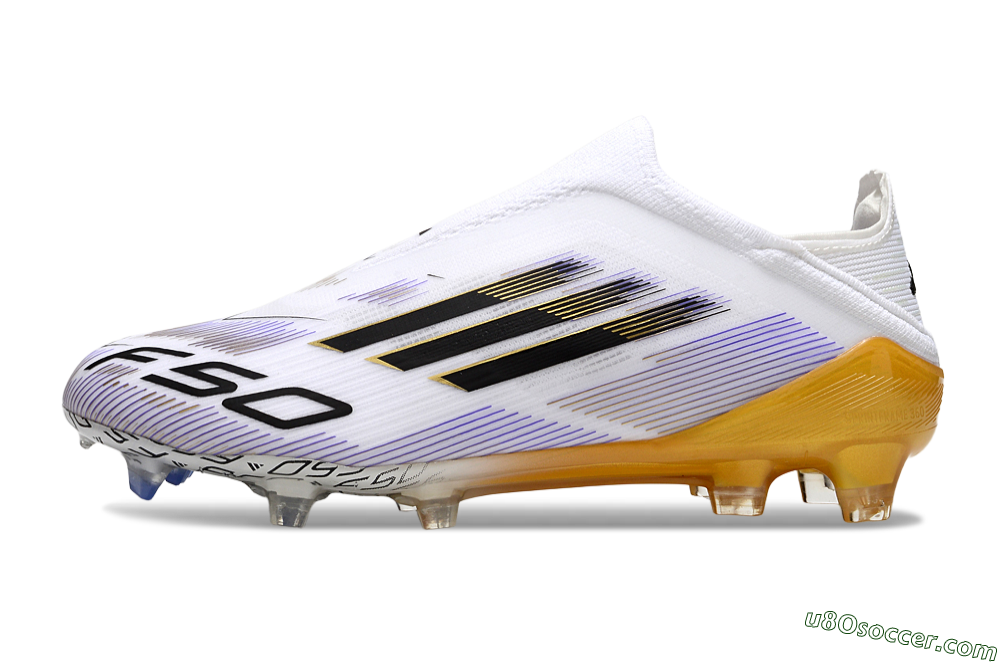 Adidas F50 Elite Laceless FG Firm Ground Soccer Cleats - White/Black/Gold 2