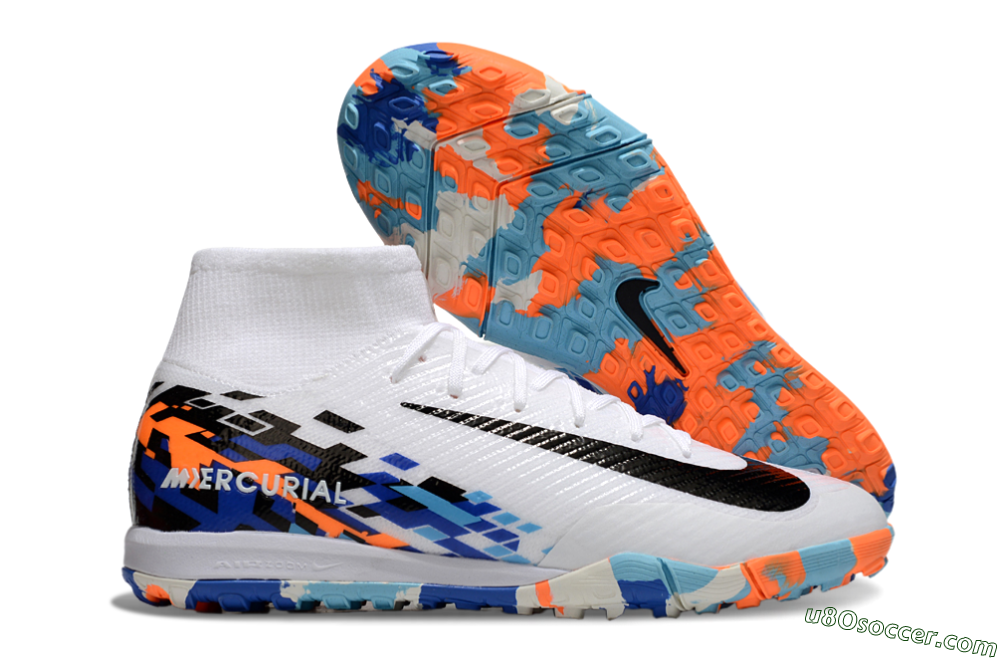 Nike Air Zoom Mercurial Superfly 10 Elite TF Artificial Turf Soccer Shoes - White/Blue/Orange 1