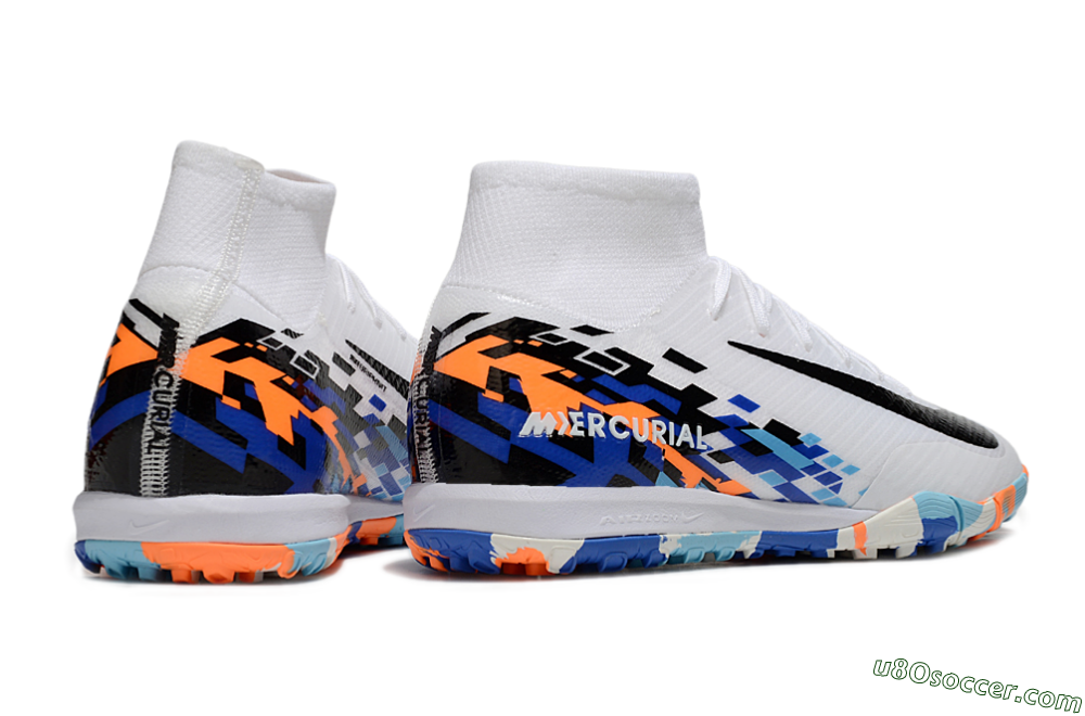 Nike Air Zoom Mercurial Superfly 10 Elite TF Artificial Turf Soccer Shoes - White/Blue/Orange 6
