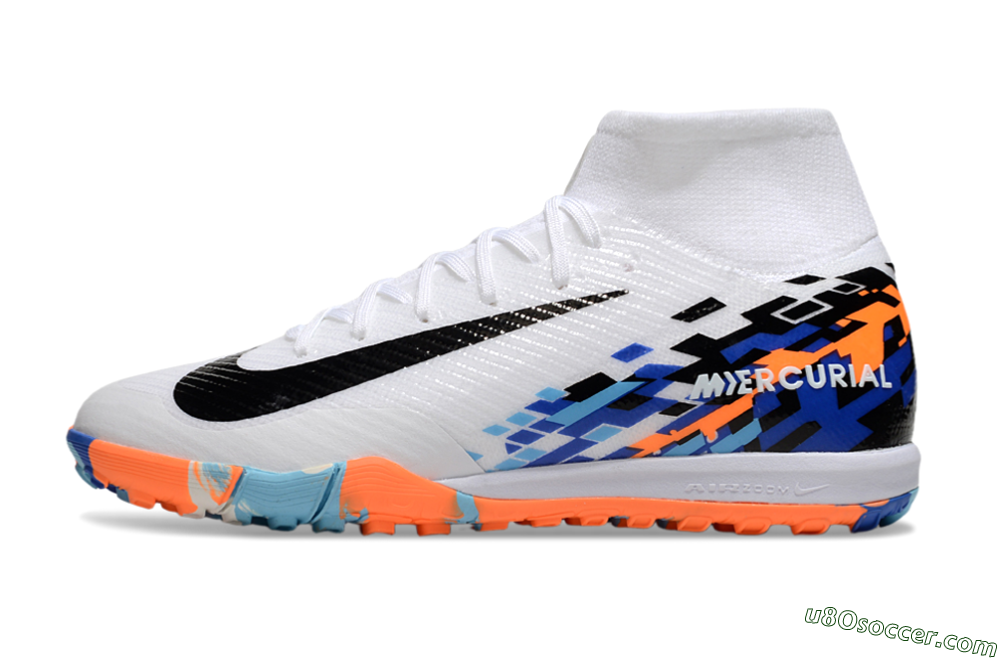 Nike Air Zoom Mercurial Superfly 10 Elite TF Artificial Turf Soccer Shoes - White/Blue/Orange 2
