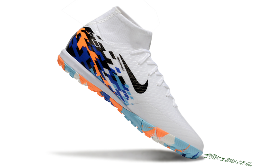 Nike Air Zoom Mercurial Superfly 10 Elite TF Artificial Turf Soccer Shoes - White/Blue/Orange 4