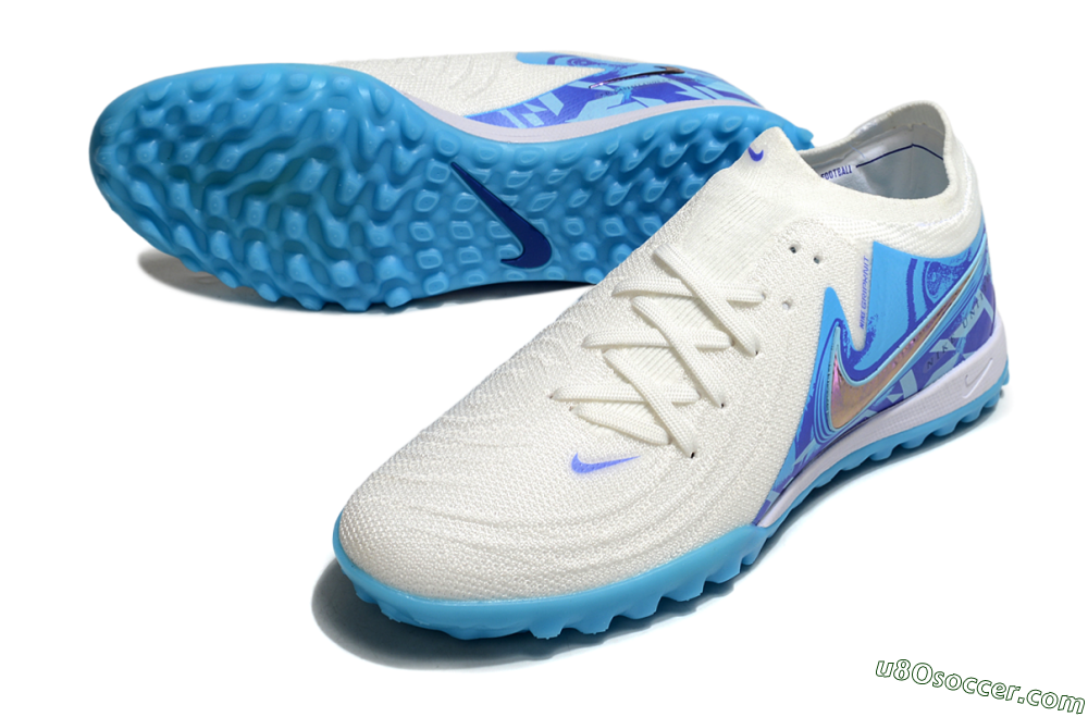 Nike Phantom GX 2 Elite TF Artificial Turf Soccer Shoes - Beige/Blue/White 3