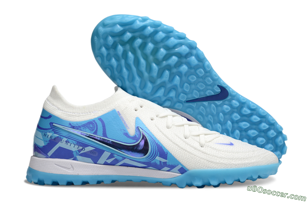 Nike Phantom GX 2 Elite TF Artificial Turf Soccer Shoes - Beige/Blue/White 1