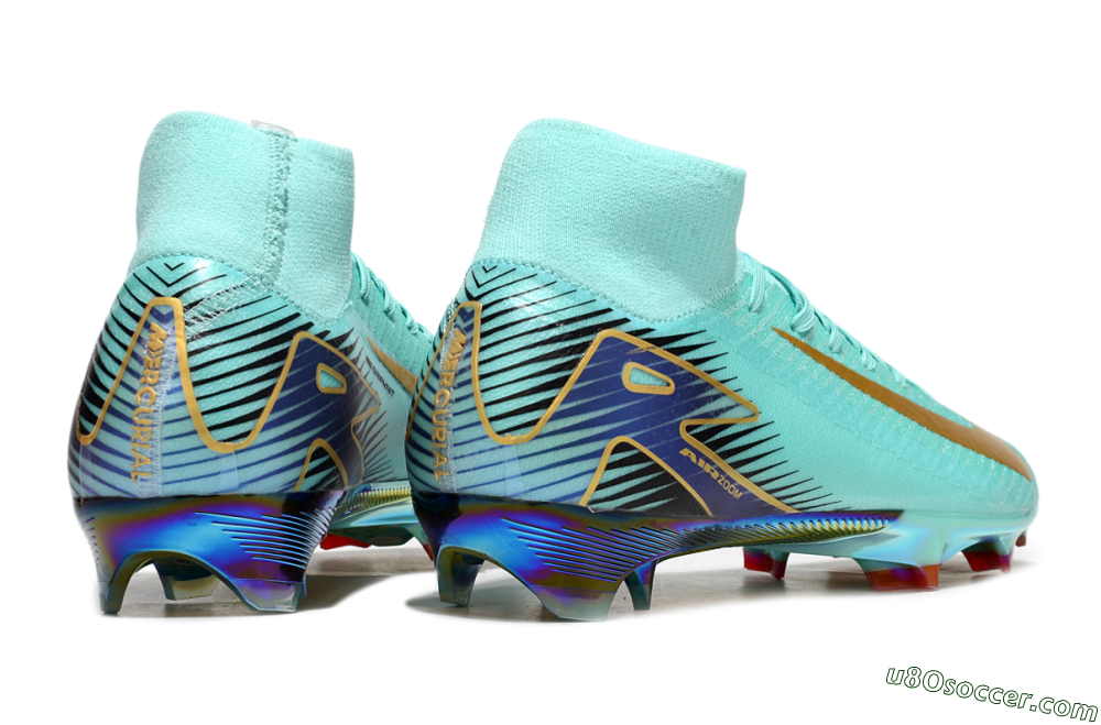 Nike Air Zoom Mercurial Superfly 10 Elite FG Firm Ground Soccer Cleats - Jade/Gold/Blue 6