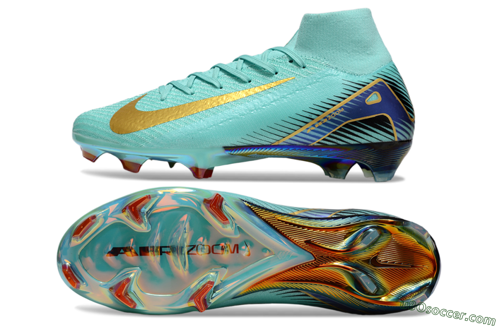 Nike Air Zoom Mercurial Superfly 10 Elite FG Firm Ground Soccer Cleats - Jade/Gold/Blue 0