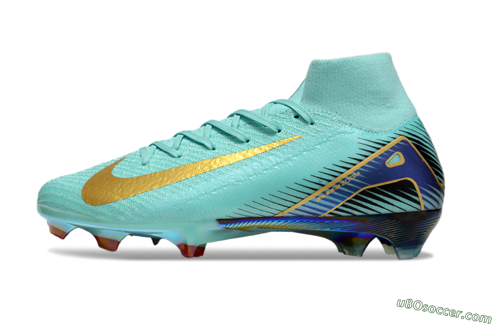 Nike Air Zoom Mercurial Superfly 10 Elite FG Firm Ground Soccer Cleats - Jade/Gold/Blue 2