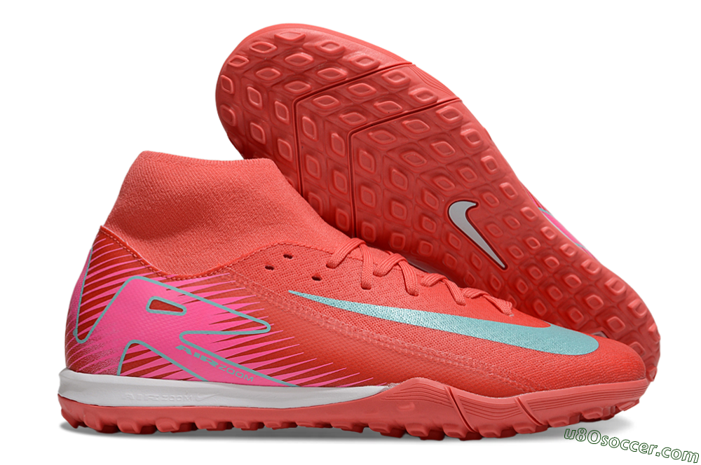 Nike Air Zoom Mercurial Superfly 10 Elite TF Artificial Turf Soccer Shoes - Red/Jade/Pink 1