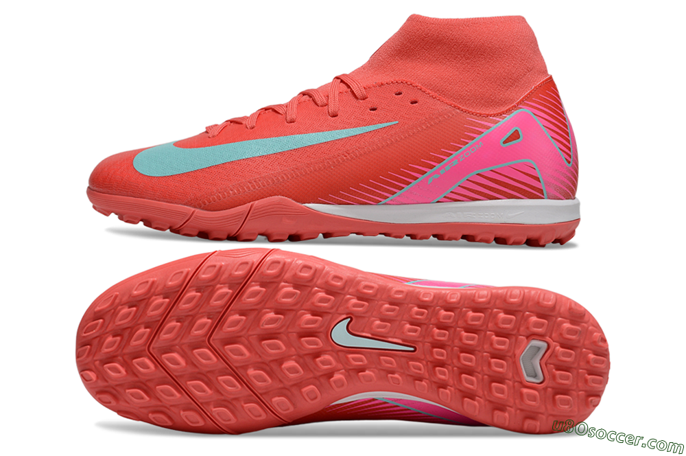Nike Air Zoom Mercurial Superfly 10 Elite TF Artificial Turf Soccer Shoes - Red/Jade/Pink 0