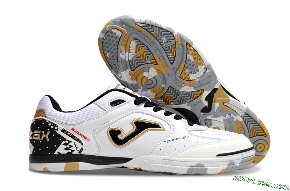 Joma Top Flex IC Indoor & Futsal Soccer Shoes - White/Black/Gold 1