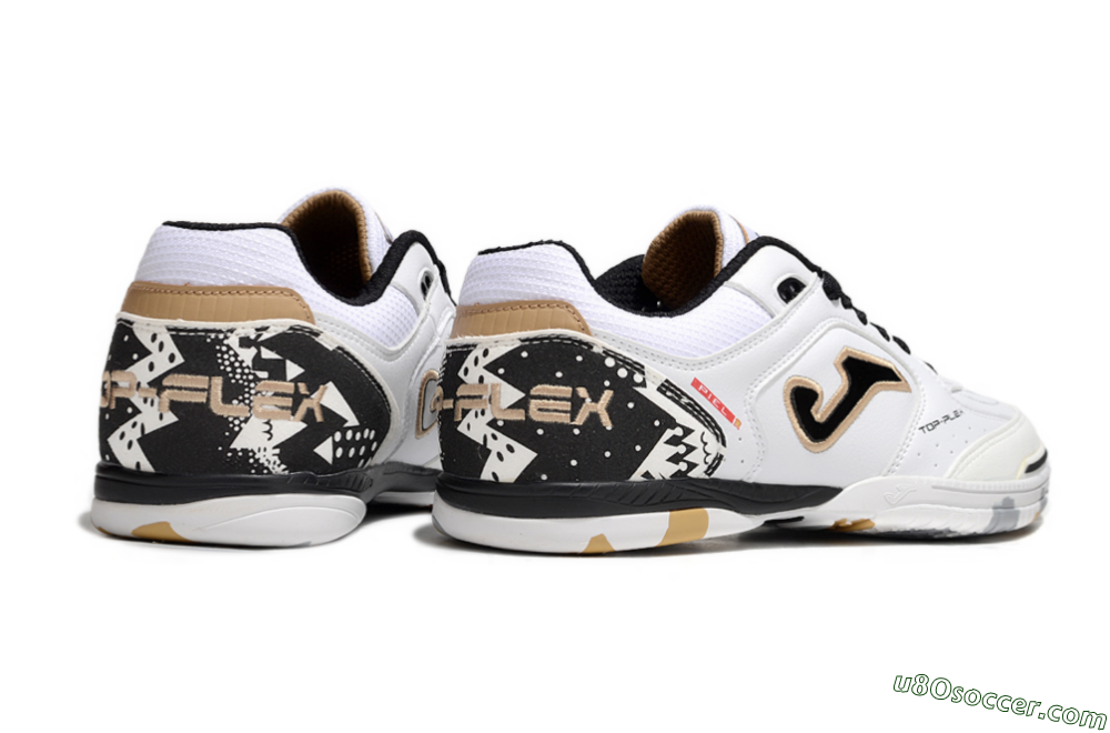 Joma Top Flex IC Indoor & Futsal Soccer Shoes - White/Black/Gold 6
