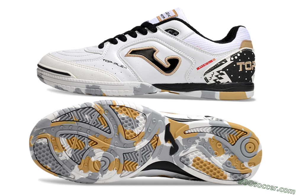 Joma Top Flex IC Indoor & Futsal Soccer Shoes - White/Black/Gold 0