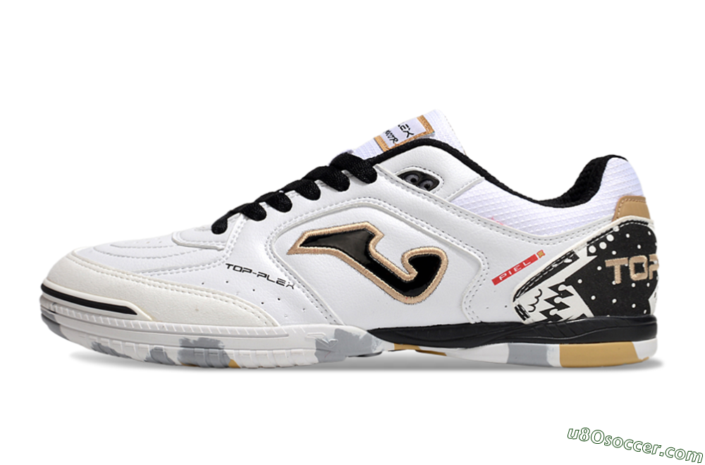 Joma Top Flex IC Indoor & Futsal Soccer Shoes - White/Black/Gold 2