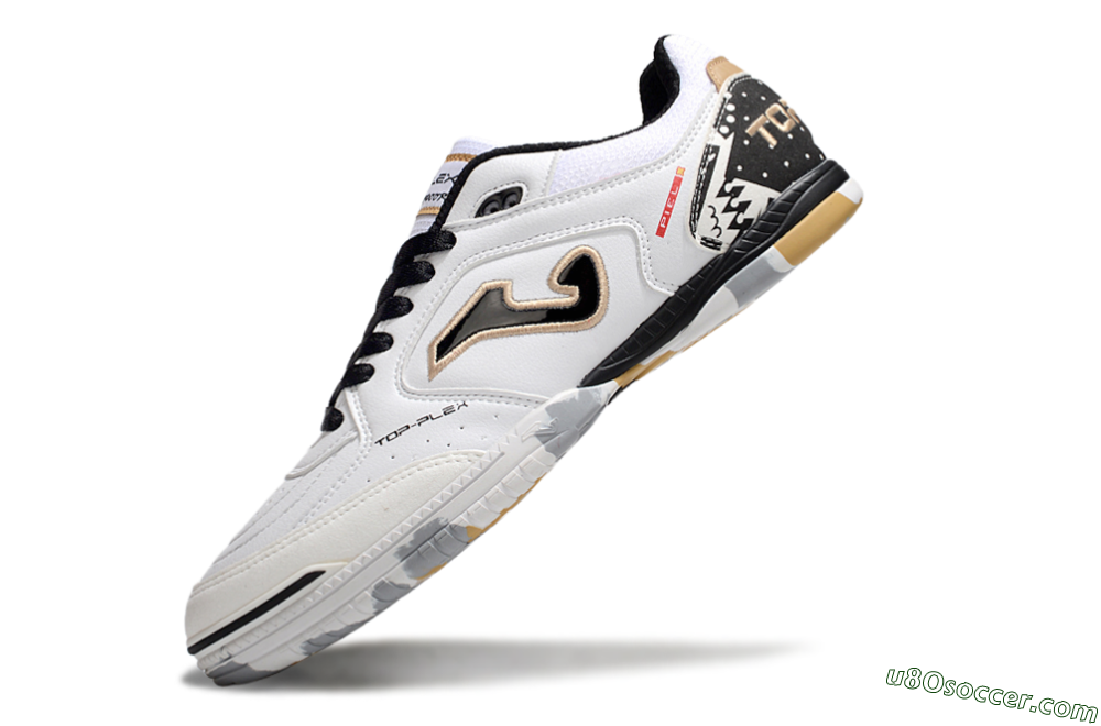 Joma Top Flex IC Indoor & Futsal Soccer Shoes - White/Black/Gold 5