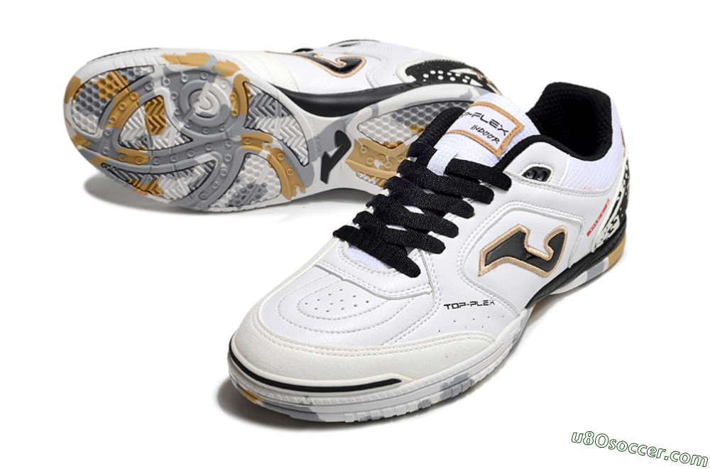 Joma Top Flex IC Indoor & Futsal Soccer Shoes - White/Black/Gold 3