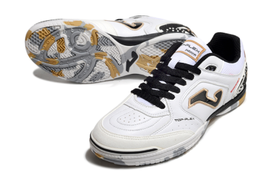 Joma Top Flex IC Indoor & Futsal Soccer Shoes - White/Black/Gold