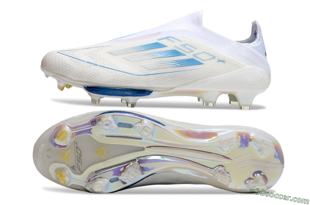 Adidas F50+ Elite Lightstrike Pro FG Firm Ground Soccer Cleats - Beige/White/Blue 0