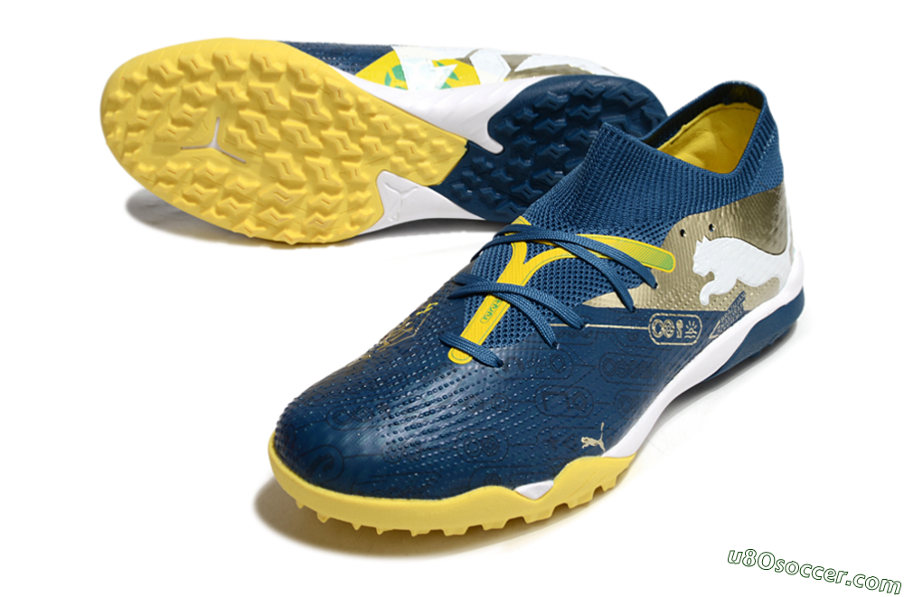 Puma Future 7 Ultimate TF Artificial Turf Soccer Shoes - Blue/White/Gold 3