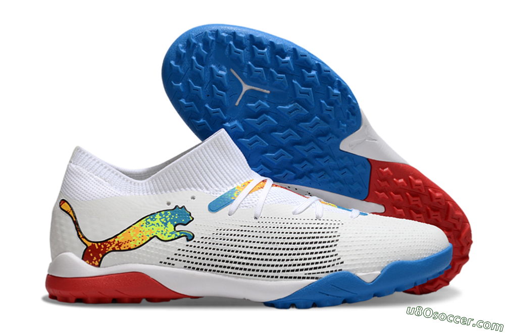 Puma Future 7 Ultimate TF Artificial Turf Soccer Shoes - White/Yellow/Red/Blue 1