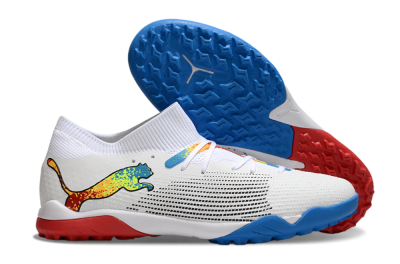 Puma Future 7 Ultimate TF Artificial Turf Soccer Shoes - White/Yellow/Red/Blue
