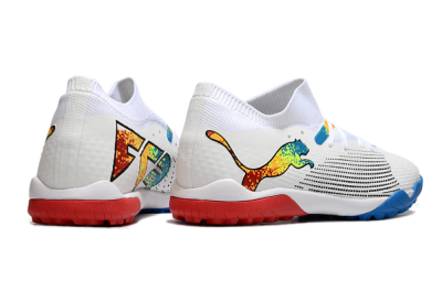 Puma Future 7 Ultimate TF Artificial Turf Soccer Shoes - White/Yellow/Red/Blue