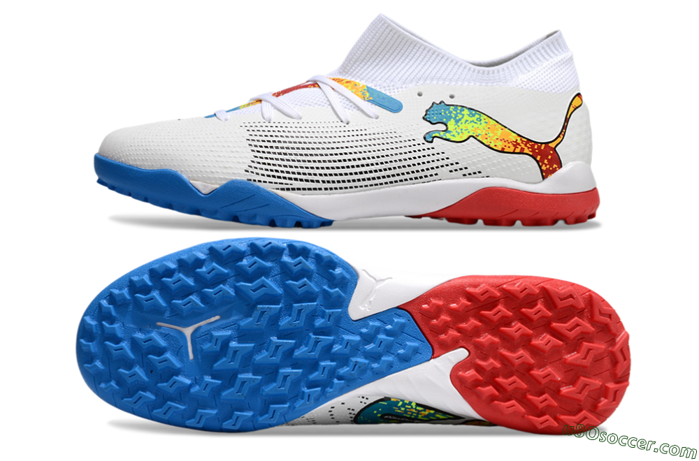 Puma Future 7 Ultimate TF Artificial Turf Soccer Shoes - White/Yellow/Red/Blue 0