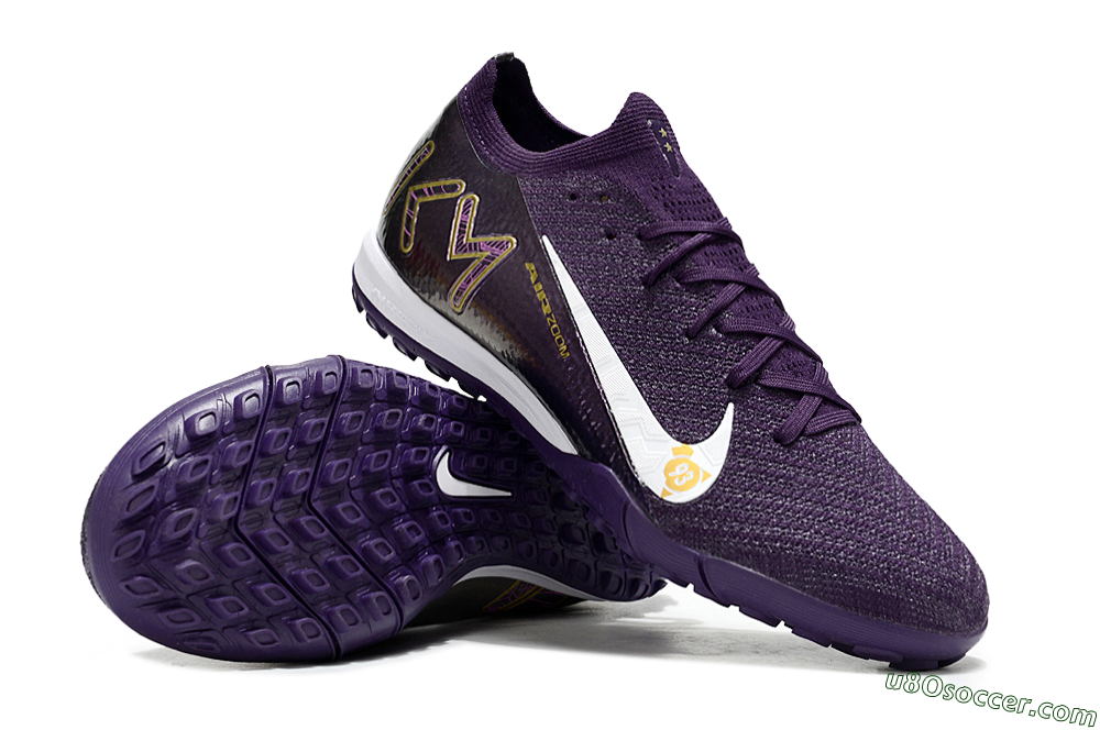 Nike Air Zoom Mercurial Vapor 16 Elite TF Artificial Turf Soccer Shoes - Purple/White/Gold 3