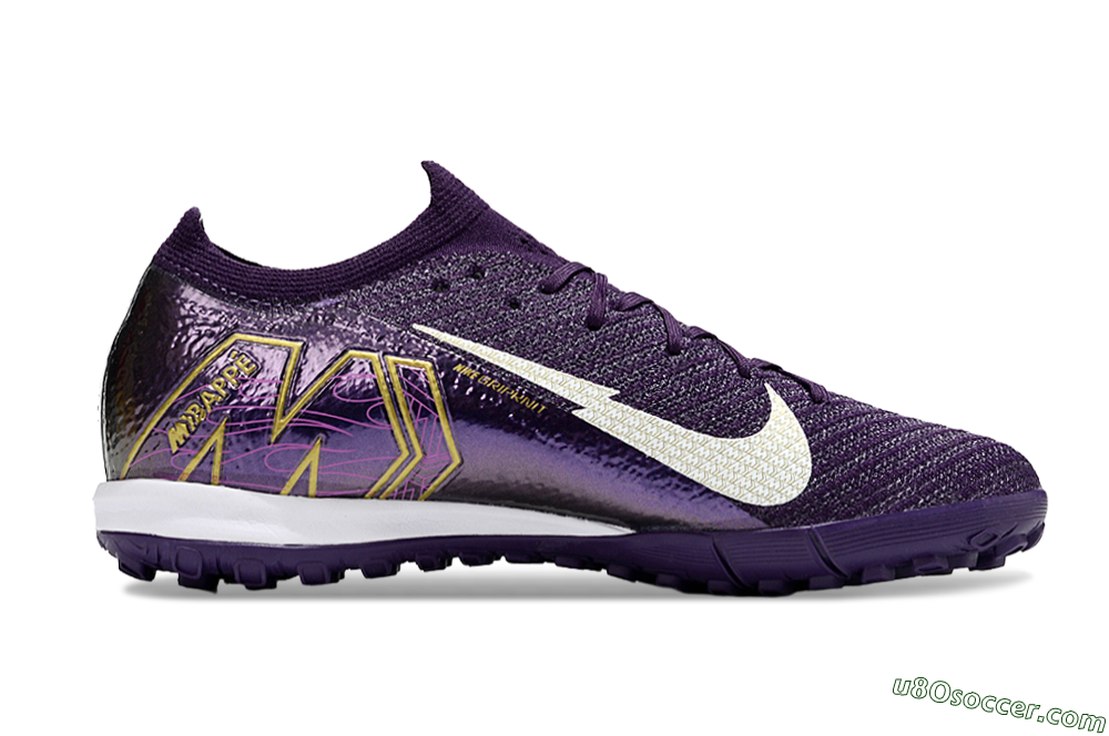 Nike Air Zoom Mercurial Vapor 16 Elite TF Artificial Turf Soccer Shoes - Purple/White/Gold 7