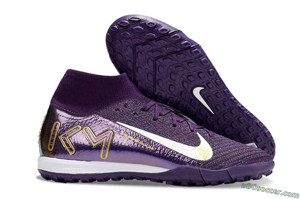 Nike Air Zoom Mercurial Superfly 10 Elite TF Artificial Turf Soccer Shoes - Purple/White/Gold 1
