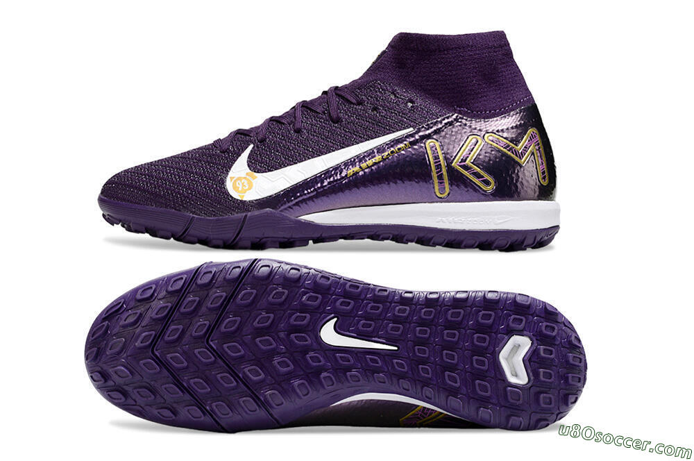 Nike Air Zoom Mercurial Superfly 10 Elite TF Artificial Turf Soccer Shoes - Purple/White/Gold 0