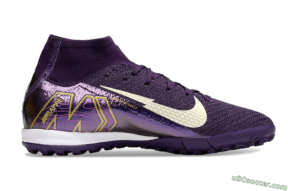 Nike Air Zoom Mercurial Superfly 10 Elite TF Artificial Turf Soccer Shoes - Purple/White/Gold 7